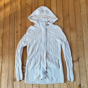 Smartwool Cream Hooded Zip-Up Cable Knit Cardigan Sweater